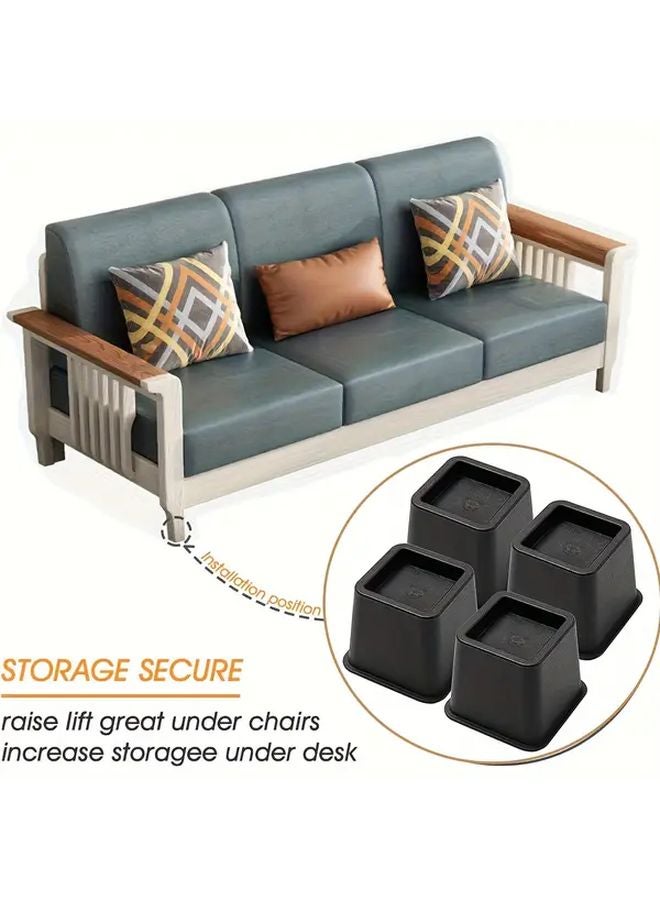 Heavy Duty 3 Inch Square Bed Risers 4pcs Set Furniture Lifts for Secure Storage - Image 1